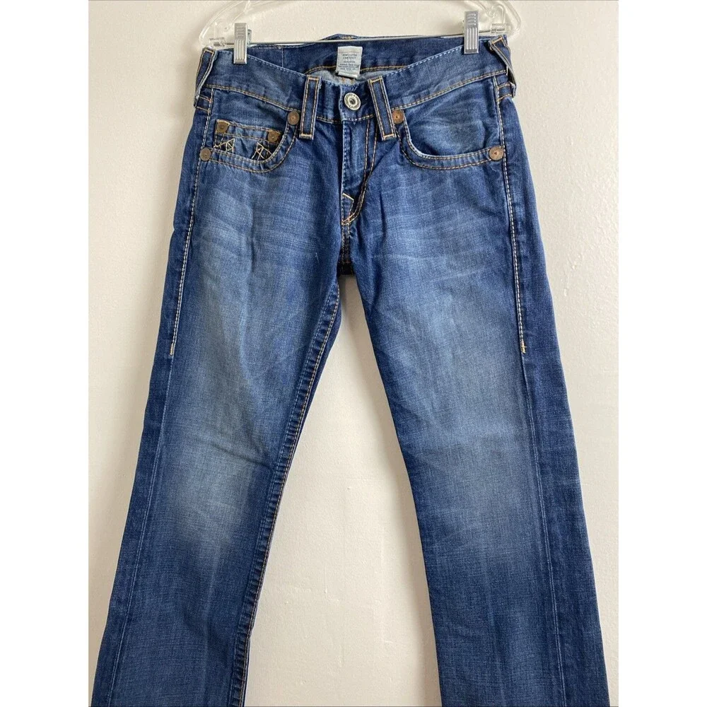 True Religion Denim Jeans Size 30 Straight Blue Stitched Western Cowboy Cotton